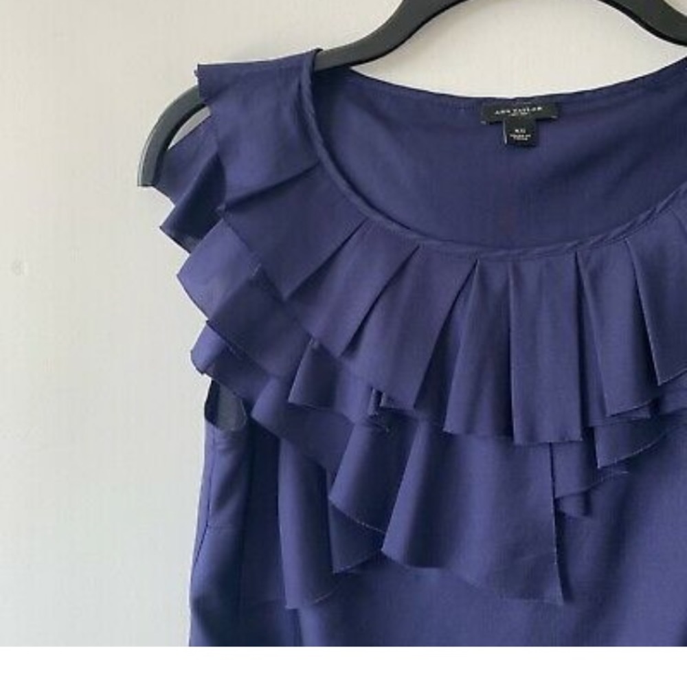 Ann Taylor Ruffle Blouse in Blue & Green